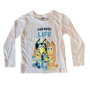 BLUEY & BINGO Girls Graphic Tee Shirt 4 4T "For Real Life" Pink T-Shirt Top Girl
